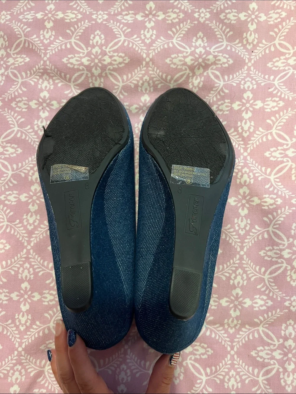 Forever Denim Blue Peep-Toe Pumps for Women